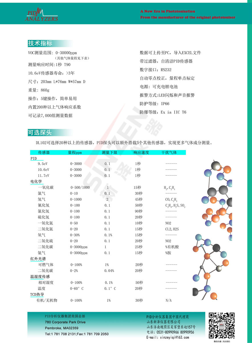 美國(guó)PID公司DL 102多功能便攜式VOCs分析儀PID-技術(shù)參數(shù)表